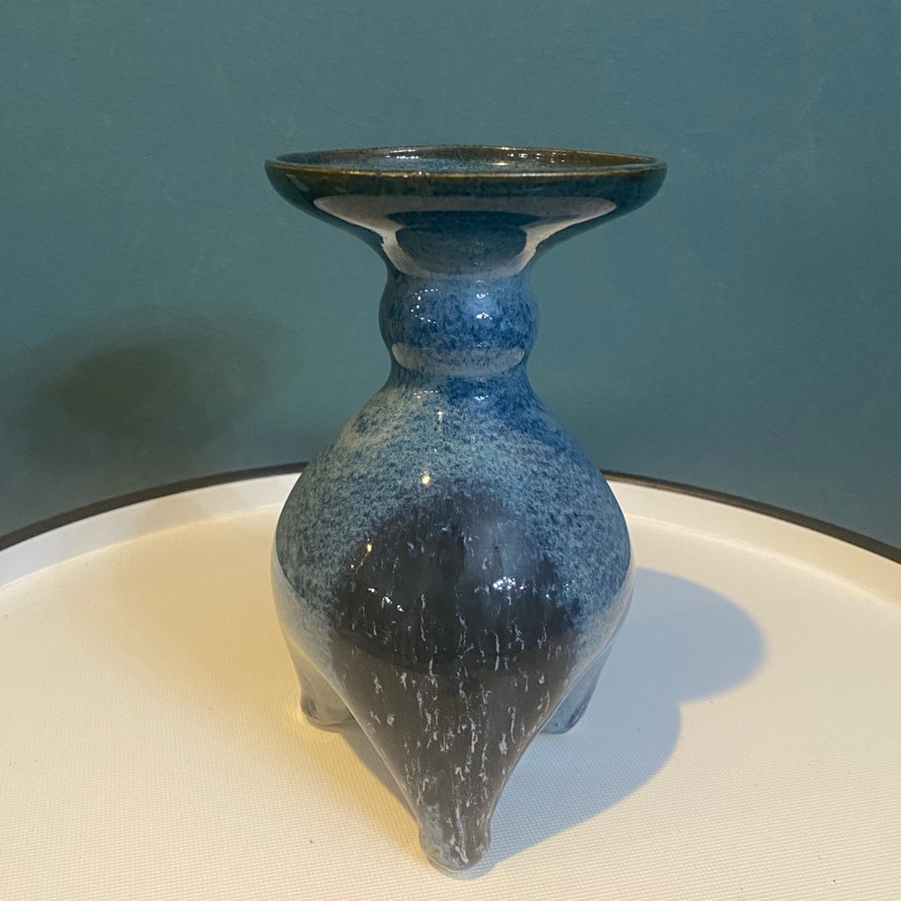 Studio Art Pottery Candleholder / Vase with blue contrast glaze
